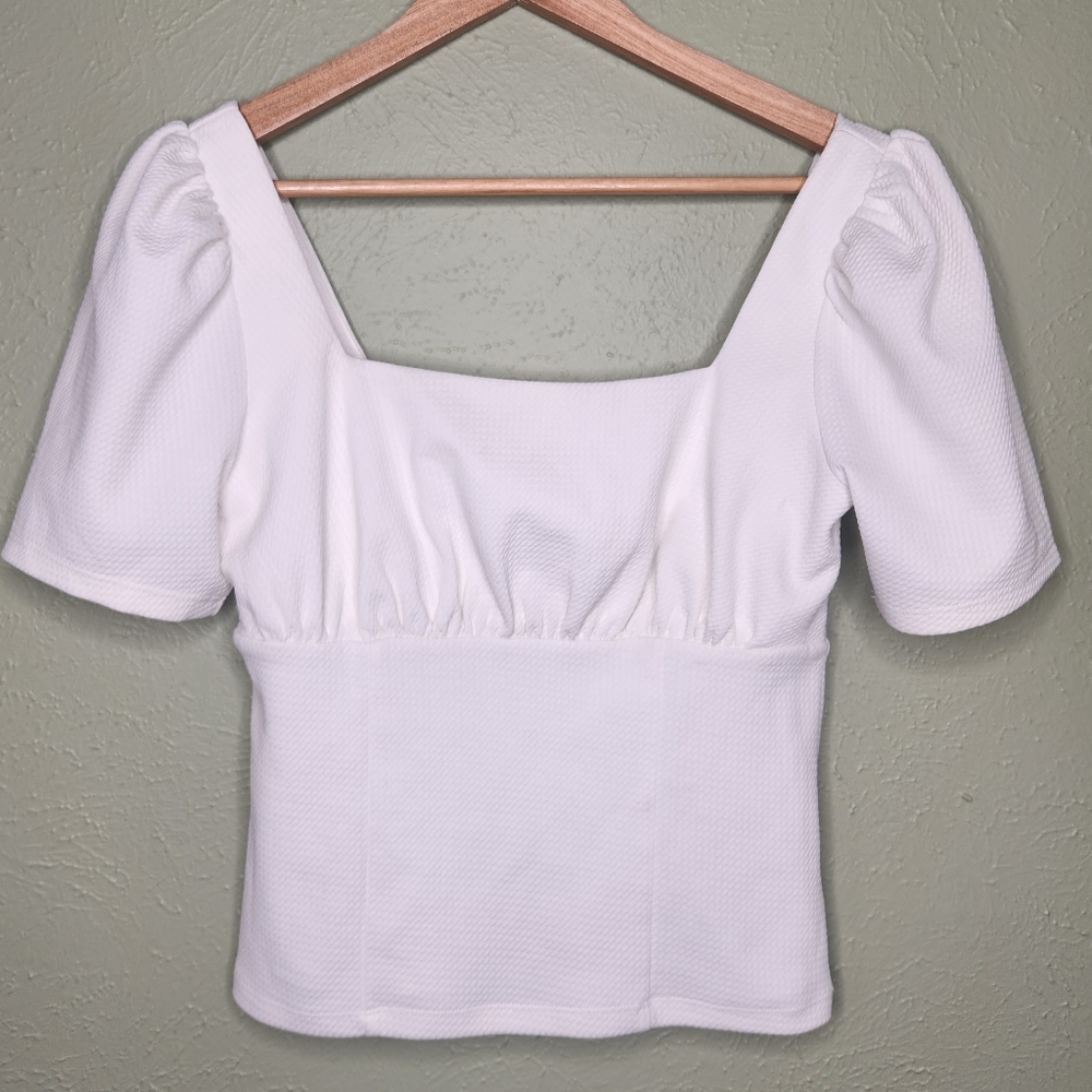 Express White Empire Waist Square Neck Top Small Stretchy Babydoll